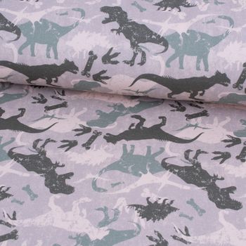 Sweatstoff Alpenfleece kuschelweich Digitaldruck Dinosaurier beige