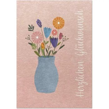 Glückwunschkarte Zur Geburt Mit Storchen-Motiv - Pastellrosa & Goldfolie, Blanko Innen