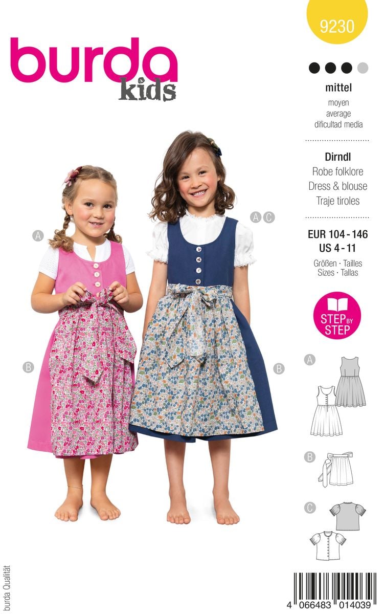 Schöner Leben Burda Schnittmuster 9230 Kinder Kleid Dirndl