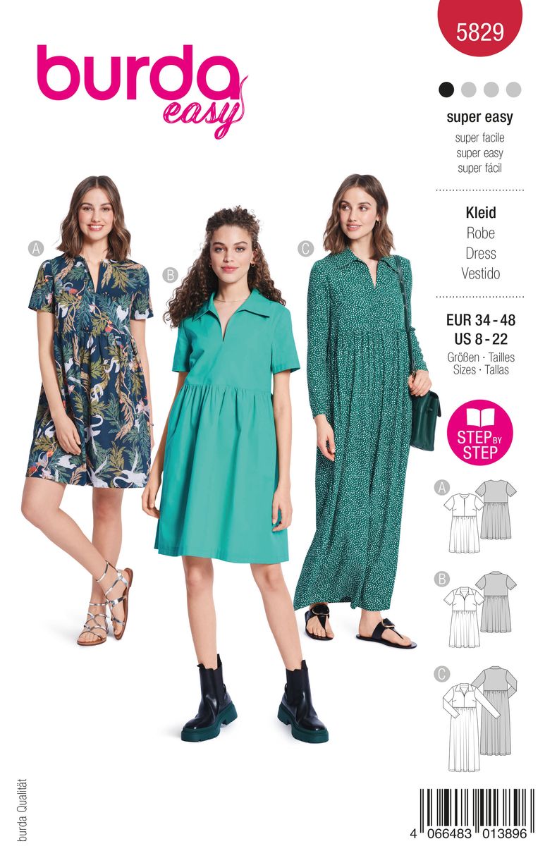 Schöner Leben Burda Schnittmuster 5829 Damen Kleid