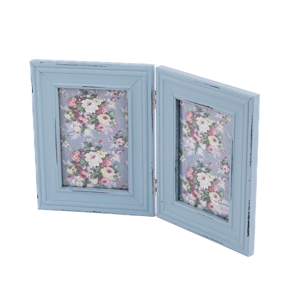 Schöner Leben Doppel Bilderrahmen Rosen Shabby hellblau 33x21,5cm von Sass & Belle