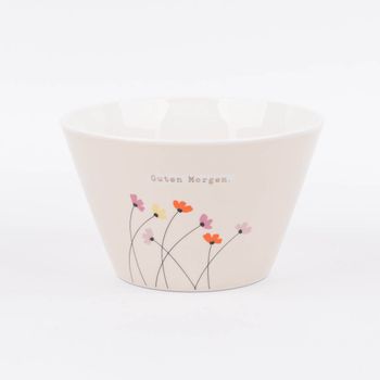 Müslischale aus Porzellan Guten Morgen Blumen creme bunt gold 14x9cm von der Schreibkram Manufaktur