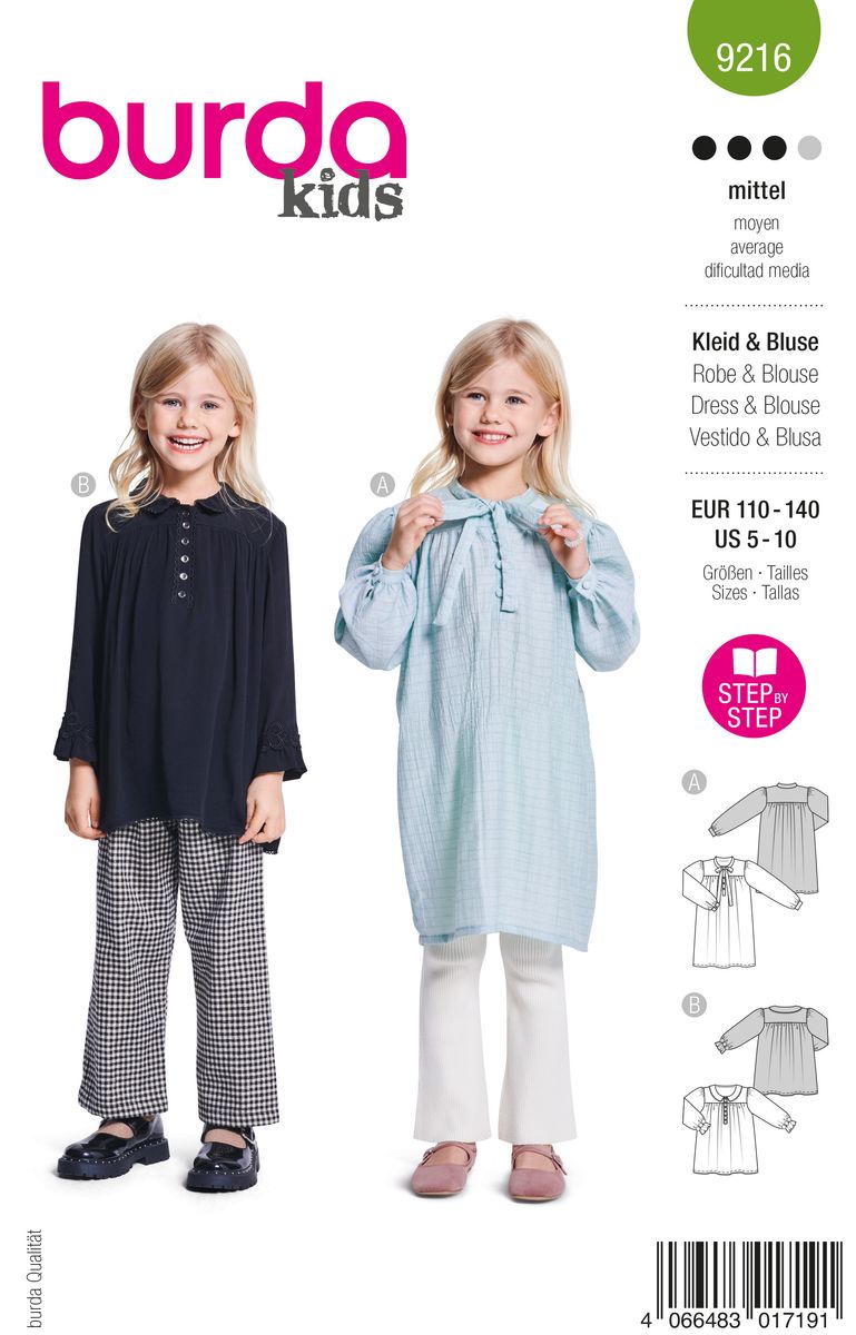 Schöner Leben Burda Schnittmuster 9216 Kinder Kleid & Bluse