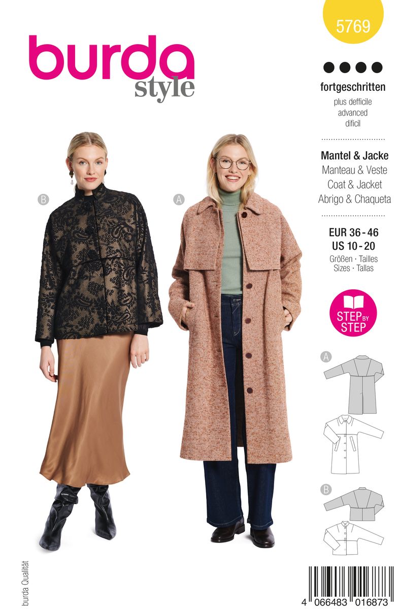 Schöner Leben Burda Schnittmuster 5769 Damen Mantel & Jacke