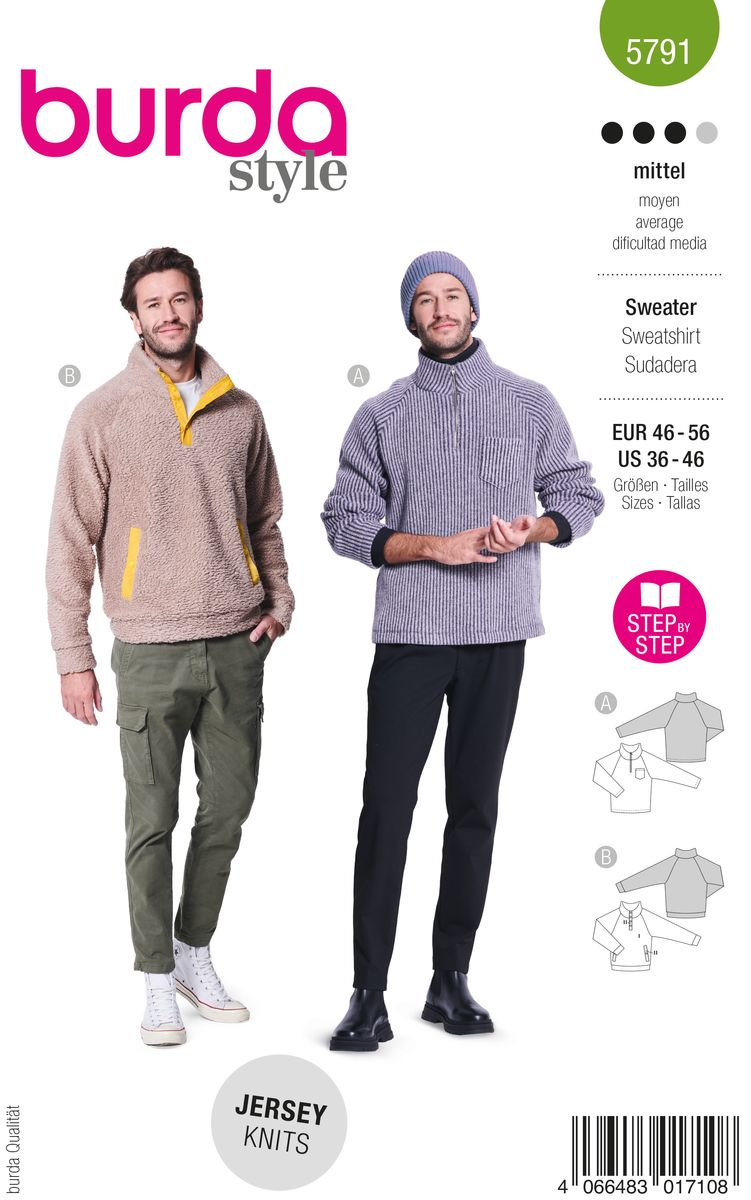 Schöner Leben Burda Schnittmuster 5791 Herren Sweater