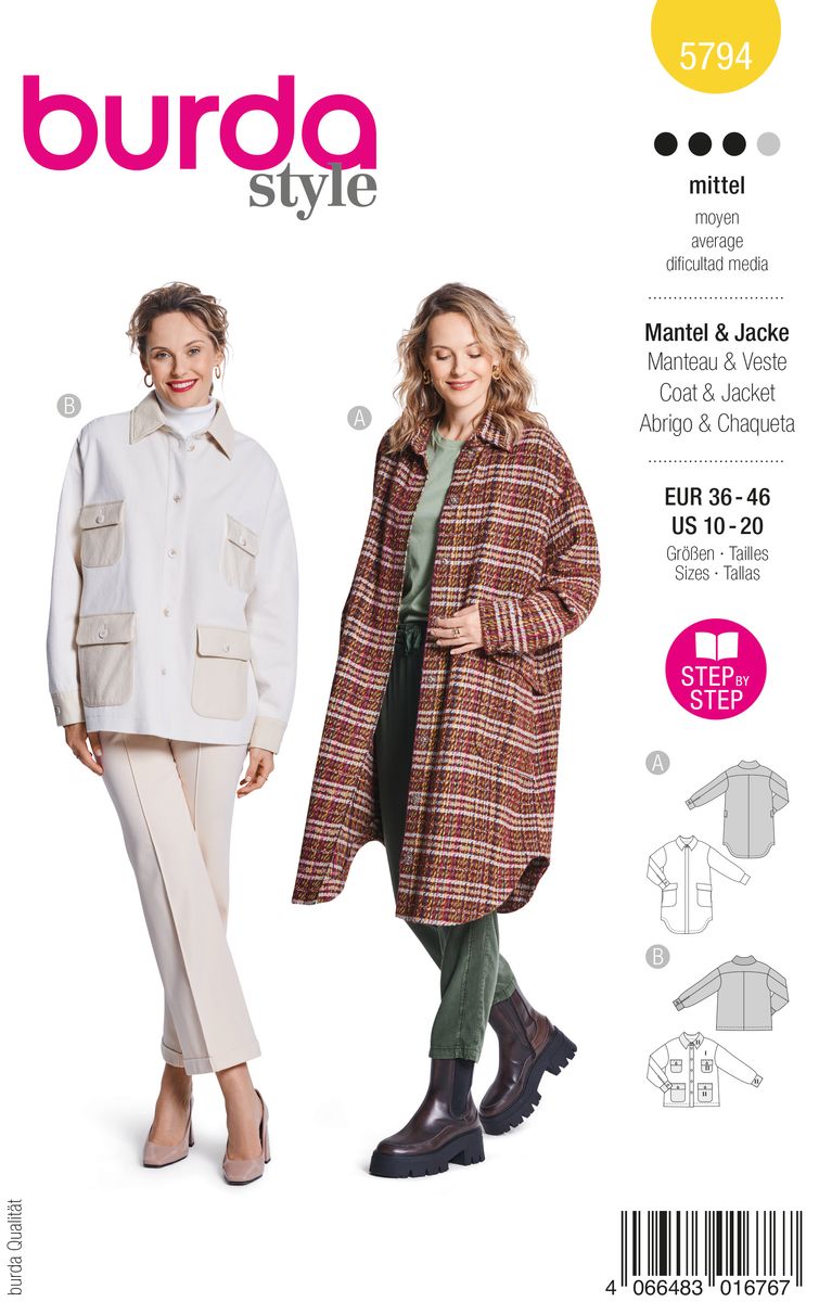 Schöner Leben Burda Schnittmuster 5794 Damen Mantel & Jacke