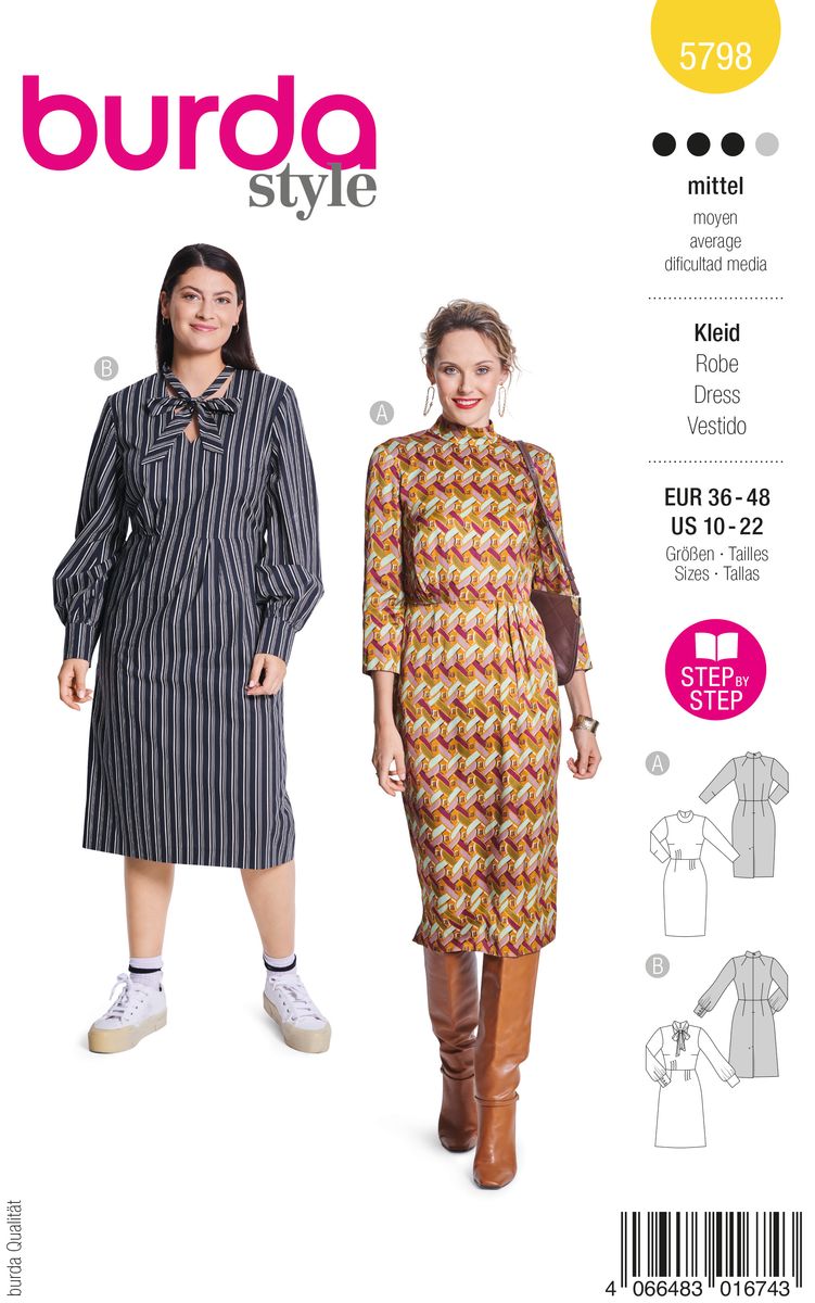 Schöner Leben Burda Schnittmuster 5798 Damen Kleid