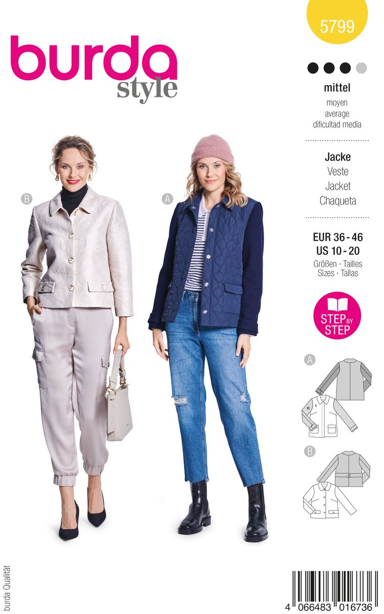 Schöner Leben Burda Schnittmuster 5799 Damen Jacke