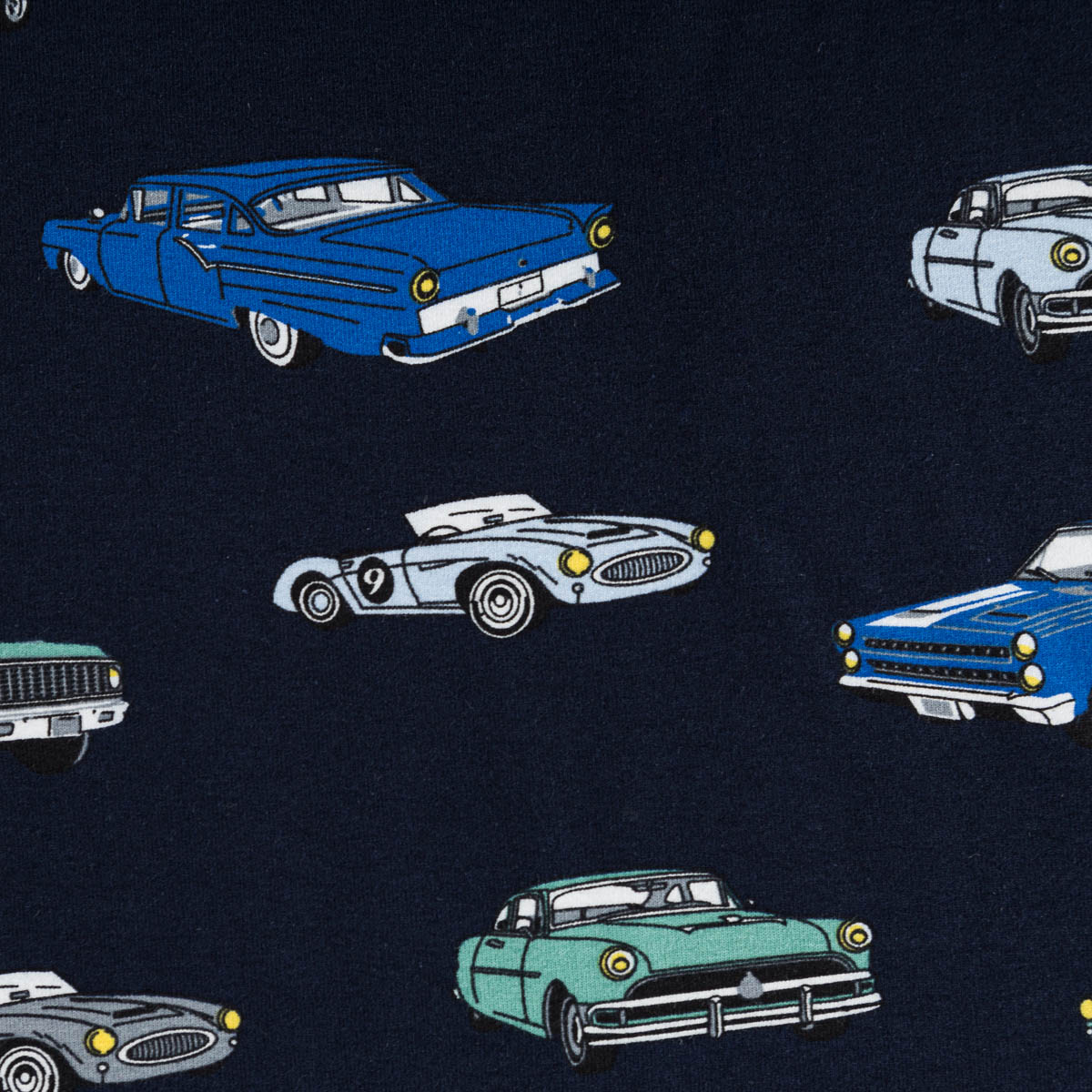 Schöner Leben Jersey Stoff Baumwolljersey CLASSIC CARS Autos dunkel blau mint 1,45m Breite