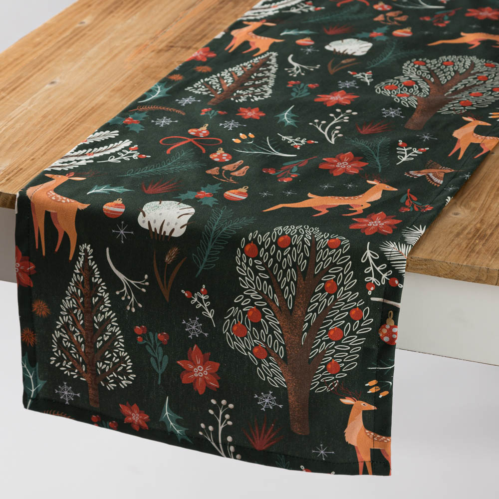 Homxi Tischläufer Weihnachten – 32x180 Cm – Hirsch, Bäume & Schneeflocken Mit Quasten – Leinen-Baumwolle – Rot – Modernes Esszimmer