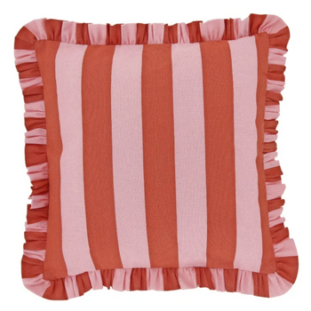 Kissen Summer Stripes mit Rüschenrand red pink 45x45cm