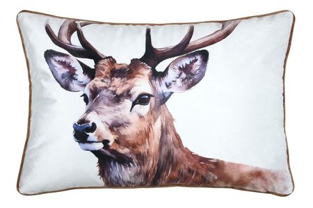 Kissen Hirsch Velours weiß braun 40x60cm