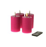 Kerzen-Set LED Echtwachskerzen mit Timer und 3D Flamme 4er Set pink 6,5x10cm von Werner Voß
