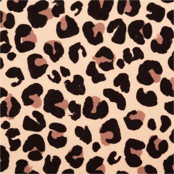 Dieser hochwertige French Terry Sommersweat besticht durch einen modischen Leo-Digitaldruck in den klassischen Farben Beige und Braun. Der Stoff liegt 1,48 m breit und ist ideal für bequeme Bekleidungsprojekte - Nahaufnahme